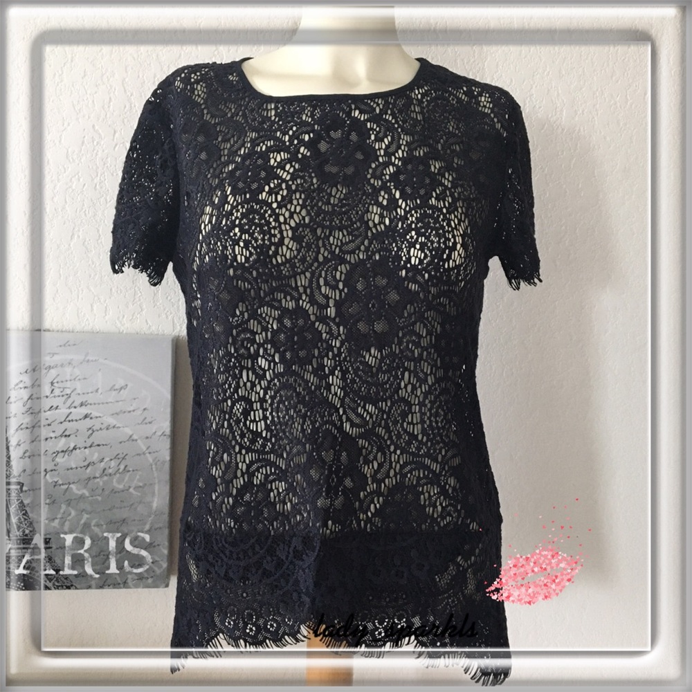 NY & Co Black Lace, Fringe Blouse Sz Small/Black - Picture 1 of 13
